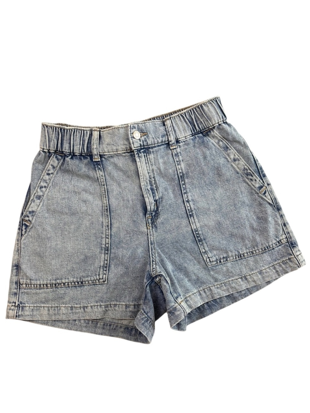 Gap Easy Denim Utility Short Elastic High Rise Front Patch Pockets Acid Wash (M)